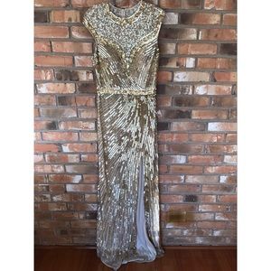 Primavera Gold Sequin and Beaded Prom Dress Size 14